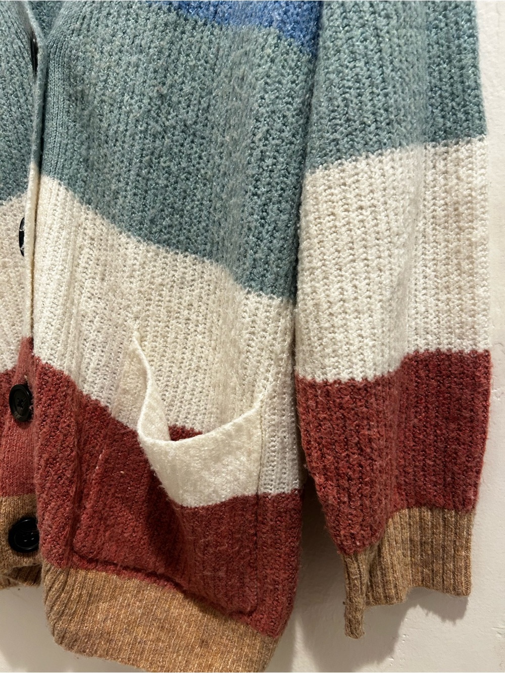 America Eagle  cozy Multi Stripe Button-Front Cardigan Sweater - Neutral & BlueX - Picture 6 of 7